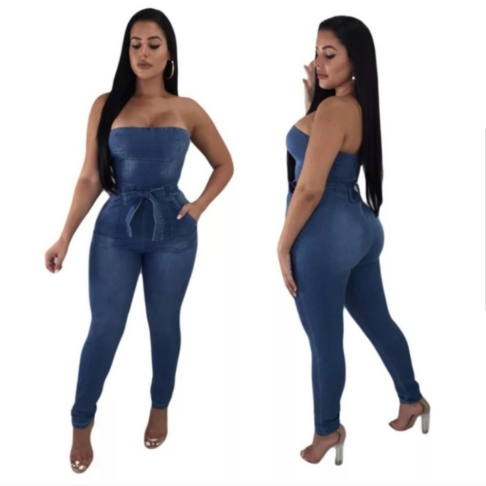 Women Jean Jumpsuit Size L Brand New - Picture 3 of 4